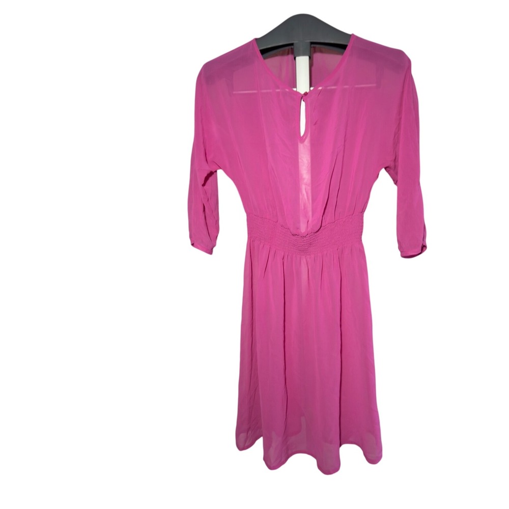 Legend Women Fuchsia Pink Sheer Chiffon Smocked Waist Dress XS L-11013 Y2K